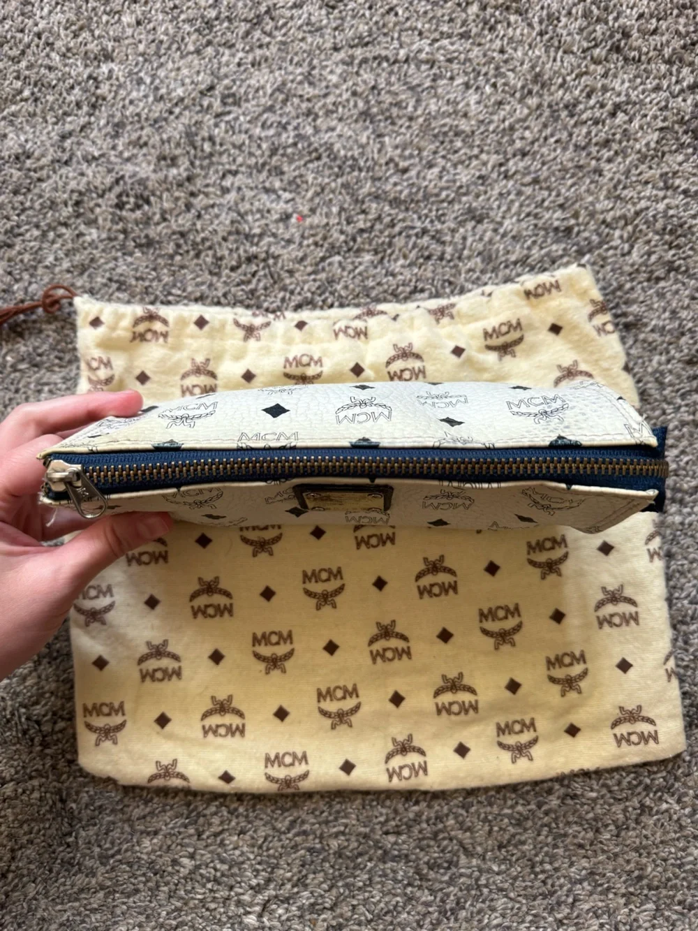 MCM Visetos White & Navy Vintage Toiletry Bag/Pouch